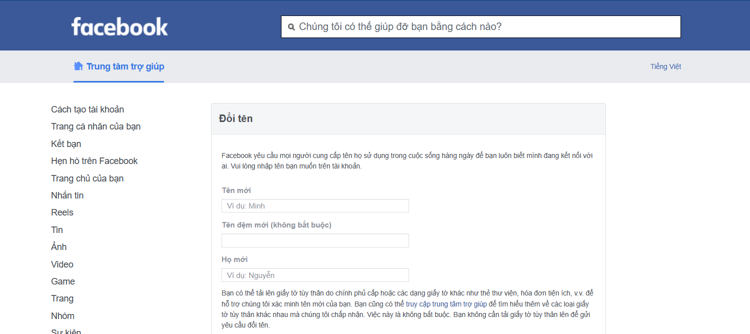 Dùng link 333 đổi tên Facebook nhanh chóng